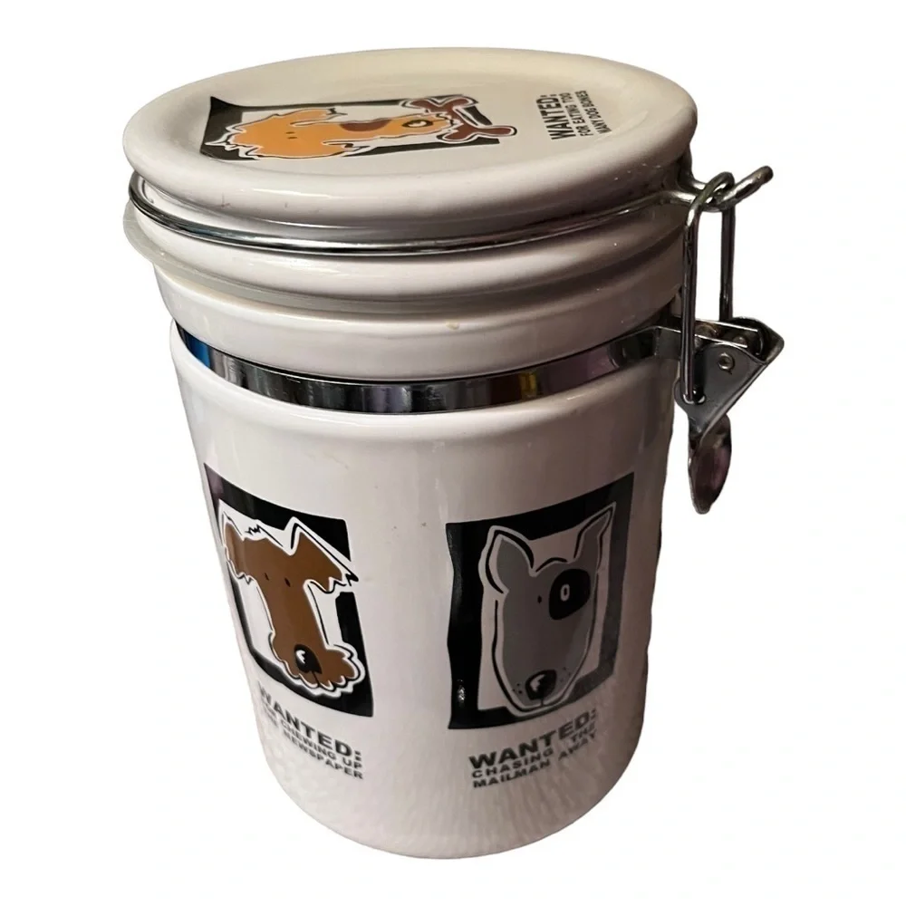 Mug shots Dog treat canister flip lid with latch ceramic